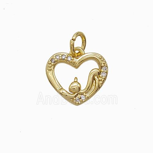 Copper Heart Pendant Pave Zirconia Gold Plated