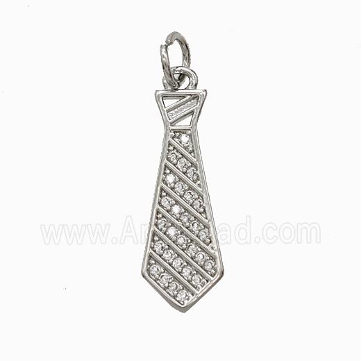 Copper Tie Pendant Pave Zirconia Platinum Plated