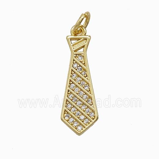 Copper Tie Pendant Pave Zirconia Gold Plated