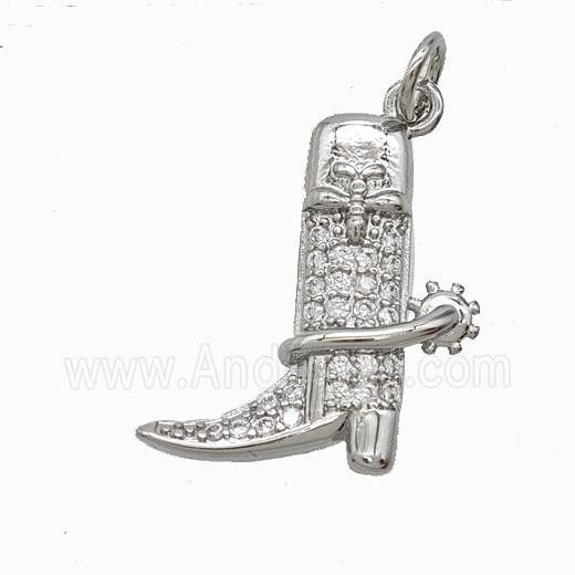 Cowboy Boots Copper Shoes Pendant Pave Zirconia Platinum Plated