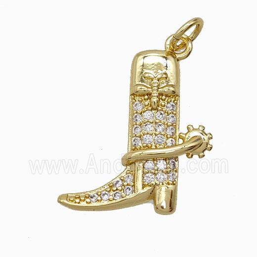 Cowboy Boots Copper Shoes Pendant Pave Zirconia Gold Plated