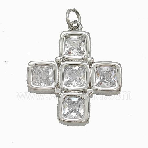 Copper Cross Pendant Pave Crystal Glass Platinum Plated