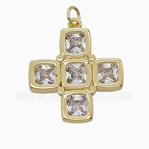 Copper Cross Pendant Pave Crystal Glass Gold Plated