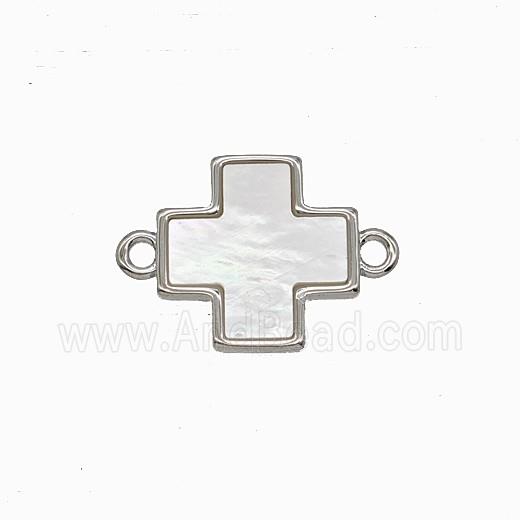 Copper Cross Connector Pave Shell Platinum Plated