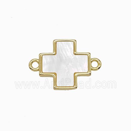 Copper Cross Connector Pave Shell Gold Plated