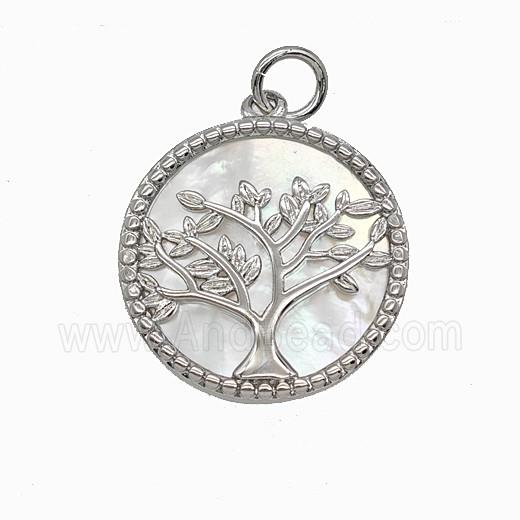 Copper Tree Of Life Pendant Pave Shell Platinum Plated