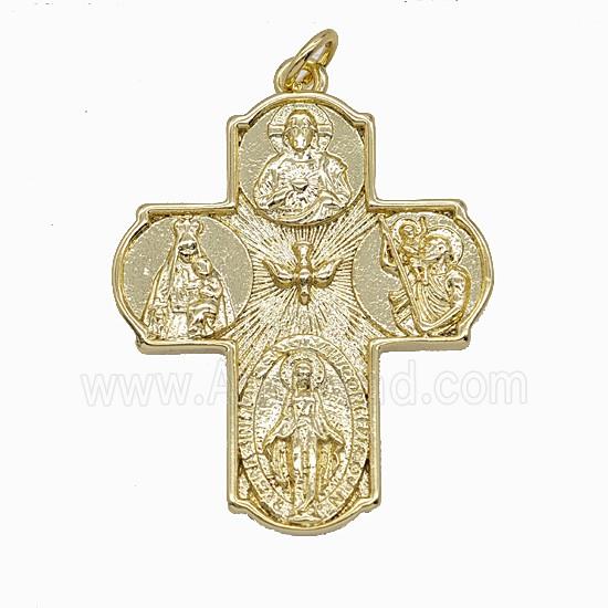 Copper Jesus And Virgin Mary Cross Pendant Religious Gold Plated
