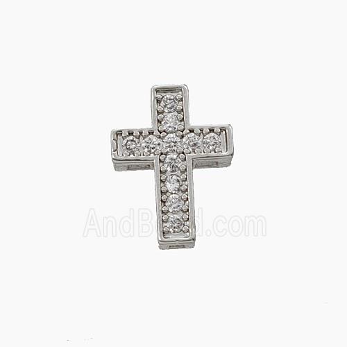Copper Cross Beads Pave Zirconia Platinum Plated