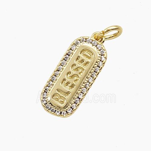 Copper Blessed Pendant Pave Zirconia Rectangle Gold Plated
