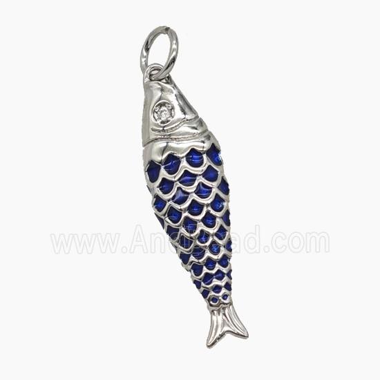 Copper Fish Pendant Blue Enamel Platinum Plated