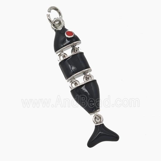 Copper Fish Pendant Black Enamel Platinum Plated