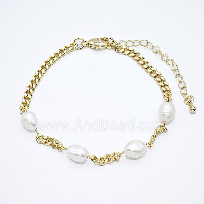 Copper Bracelet With Pearl Gold Plated