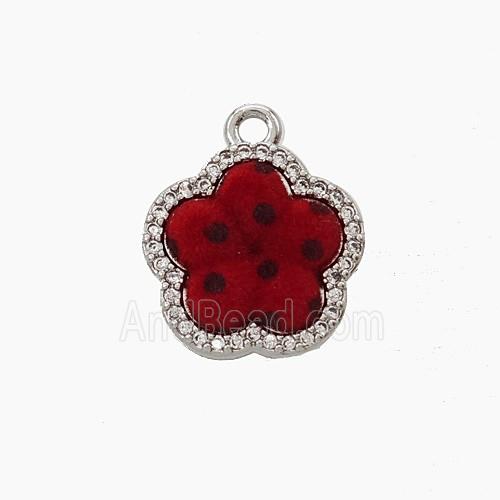Copper Flower Pendant Pave Zirconia Resin Platinum Plated