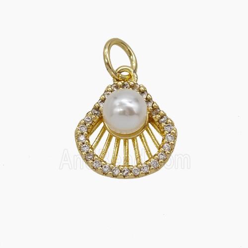 Copper Scallop Shell Pendant Pave Zirconia Resin Gold Plated
