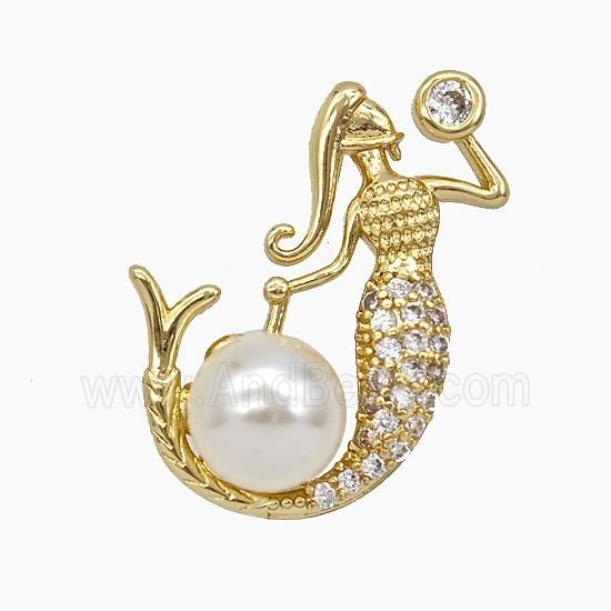 Copper Mermaid Pendant Pave Zirconia Resin Gold Plated