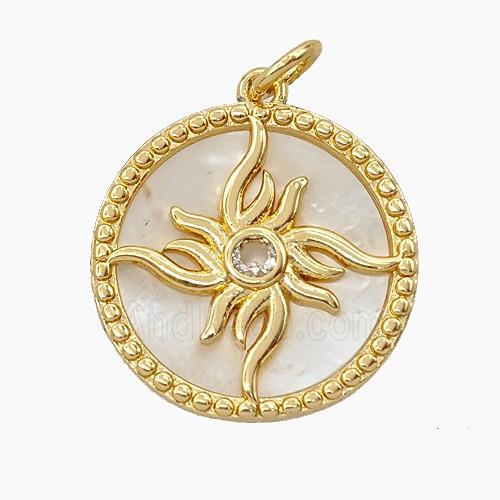Copper Sun Pendant Pave Zirconia Shell Gold Plated