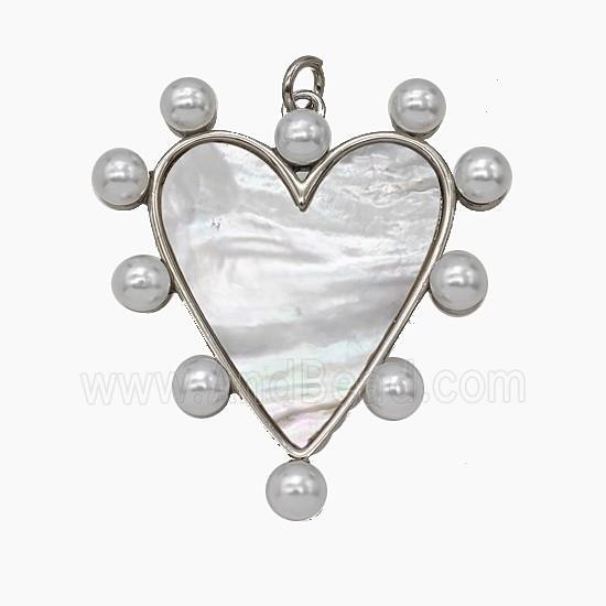 Copper Heart Pendant Pave Shell Resin Platinum Plated