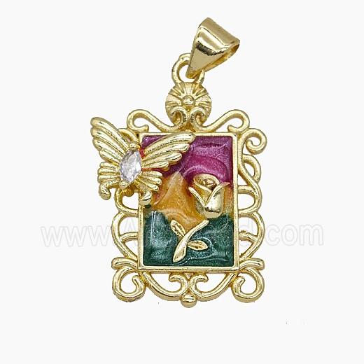 Copper Tulip Flower Pendant Enamel Butterfly Gold Plated