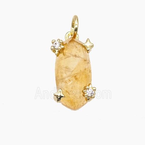 Yellow Citrine Oval Pendant Copper Gold Plated