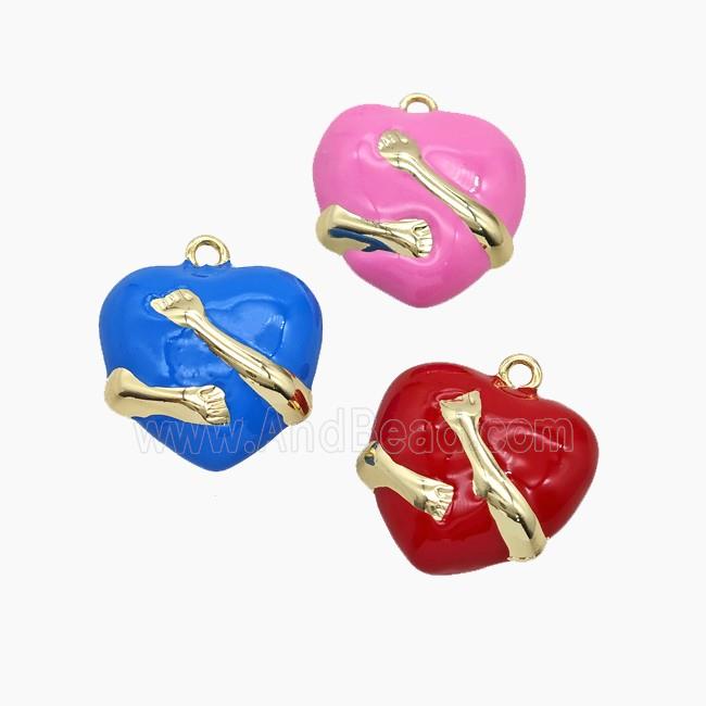Copper Heart Pendant Enamel Hug Hands Gold Plated Mixed