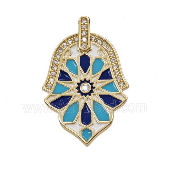 Copper Hamsahand Pendant Pave Zirconia Enamel Gold Plated