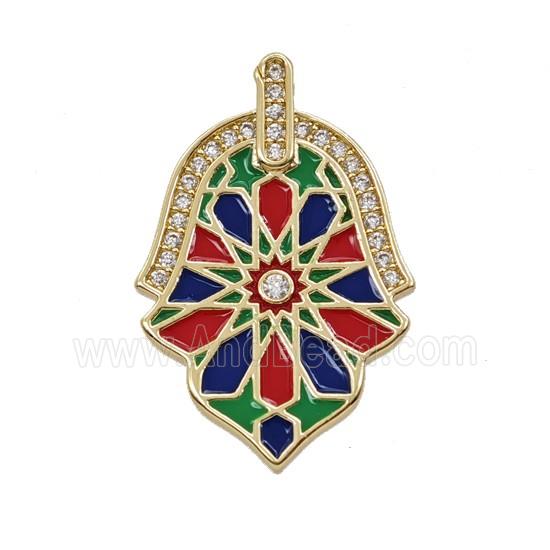 Copper Hamsahand Pendant Pave Zirconia Enamel Gold Plated