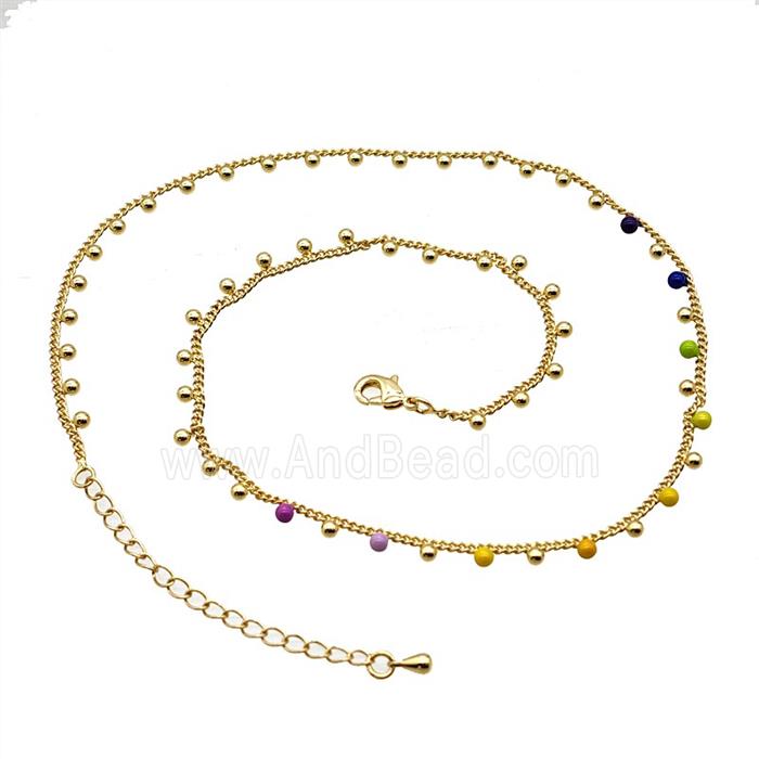 Copper Necklace Chain Enamel Ball Gold Plated