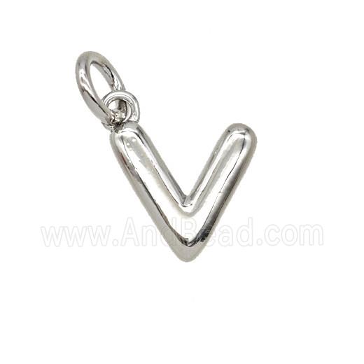 Copper Letter-v Pendant Platinum Plated