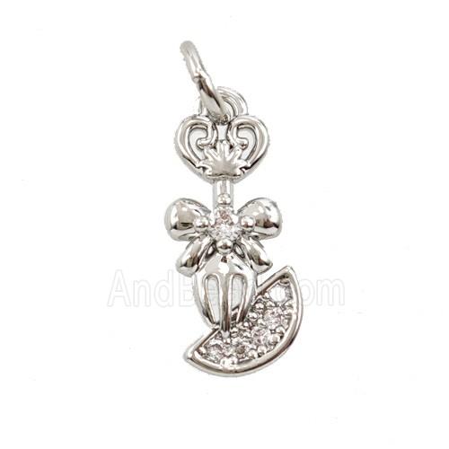 Copper Fork And Watermelon Slice Pendant Pave Zirconia Platinum Plated