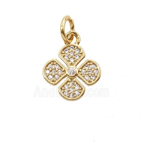 Copper Clover Pendant Pave Zirconia Gold Plated