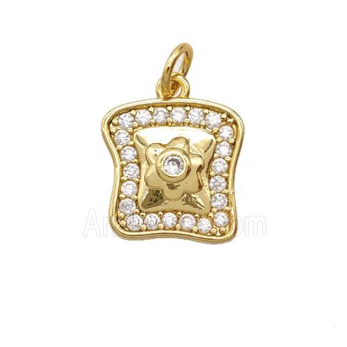 Breakfast Bread Charms Copper Pendant Pave Zirconia Gold Plated