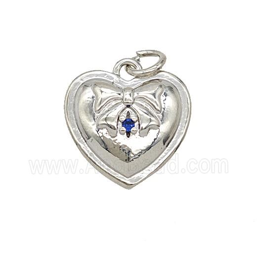 Copper Heart Pendant Pave Zirconia Bowknot Platinum Plated