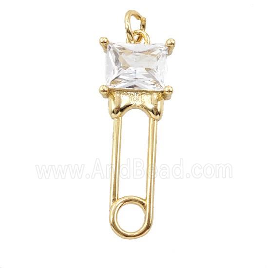 Copper Safety Pin Pave Crystal Glass Gold Plated