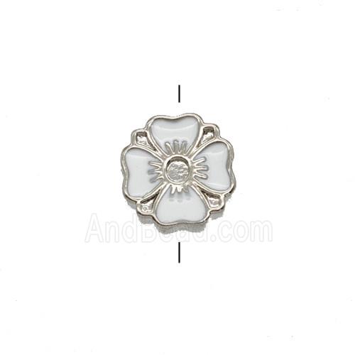 Copper Clover Beads White Enamel Platinum Plated