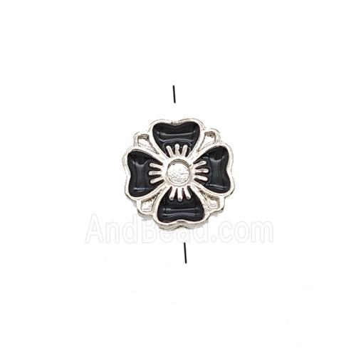Copper Clover Beads Black Enamel Platinum Plated