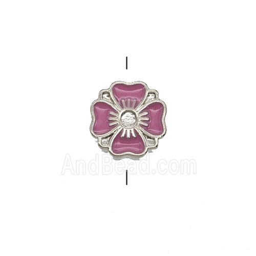Copper Clover Beads Pink Enamel Platinum Plated