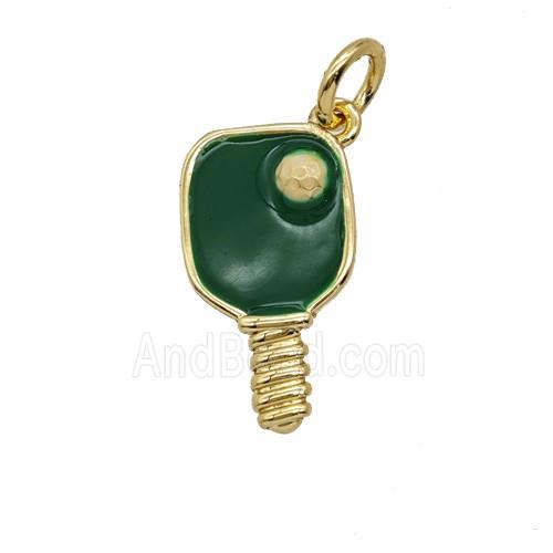 Pickleball Paddle Charms Copper Pendant Green Enamel Sports Gold Plated
