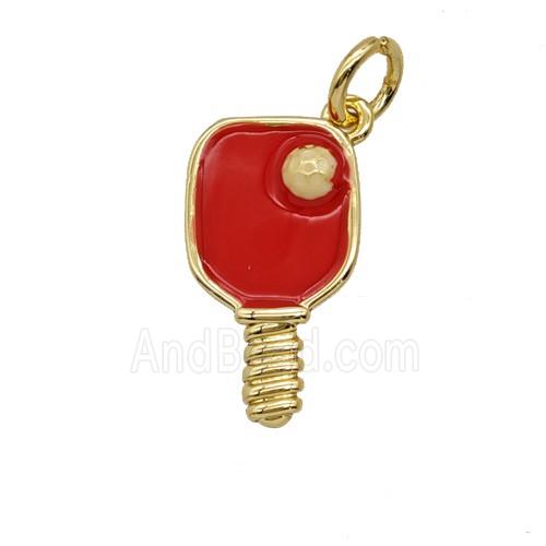 Pickleball Paddle Charms Copper Pendant Red Enamel Sports Gold Plated