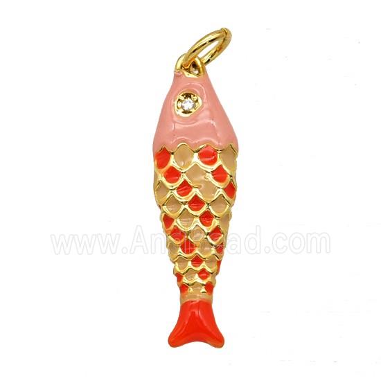 Copper Fish Pendant Red Pink Enamel Gold Plated