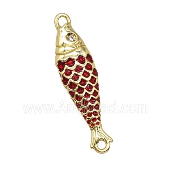 Copper Fish Connector Red Enamel Gold Plated