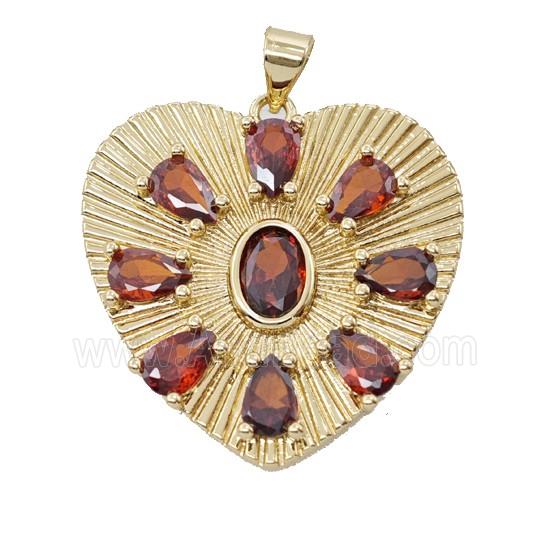Copper Heart Pendant Pave Orange Zirconia Gold Plated