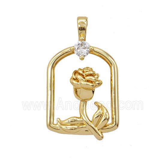 Copper Rose Flower Pendant Pave Zirconia Gold Plated