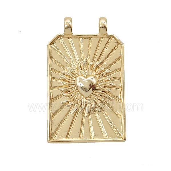 Copper Heart Pendant Sunray Rectangle 2loops Gold Plated