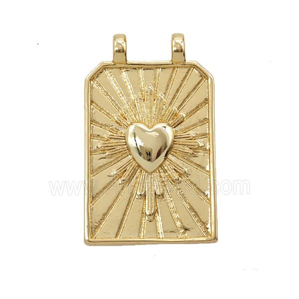 Copper Heart Pendant Sunray Rectangle 2loops Gold Plated