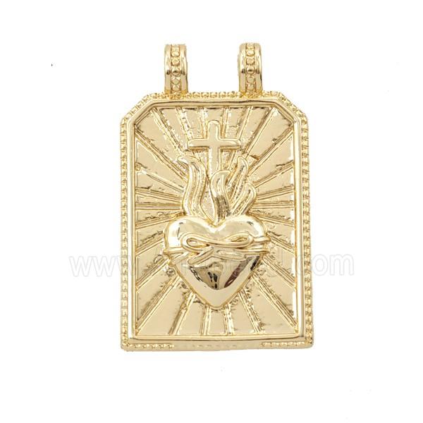 Copper Sacred Heart Pendant Sunray Rectangle 2loops Gold Plated