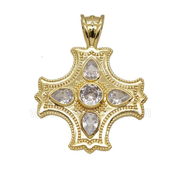 Copper Cross Pendant Pave Zirconia Gold Plated