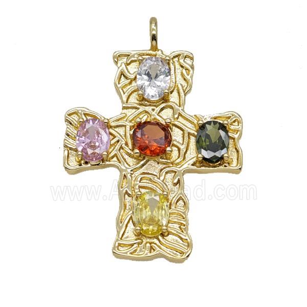 Copper Cross Pendant Pave Zirconia Gold Plated
