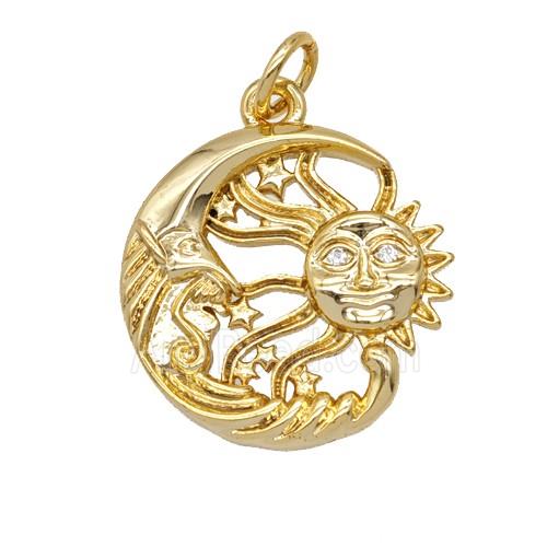 Copper Sun And Moon Pendant Gold Plated