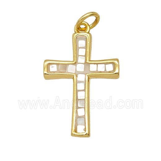 Copper Cross Pendant Pave Shell Gold Plated