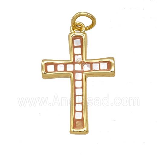 Copper Cross Pendant Pave Shell Gold Plated